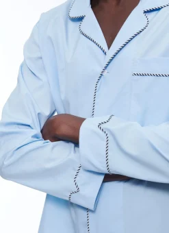 Fursac Cotton Poplin Pyjamas Sky Blue - Contrasting Piping Best Sale