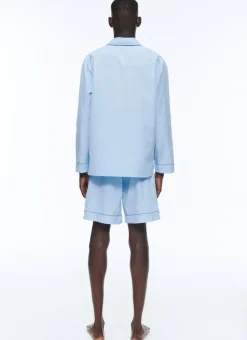 Fursac Cotton Poplin Pyjamas Sky Blue - Contrasting Piping Best Sale