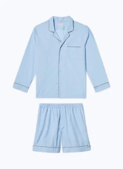 Fursac Cotton Poplin Pyjamas Sky Blue - Contrasting Piping Best Sale