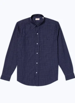 Fursac Cotton Poplin Shirt With Checks Navy Blue - White Checks Shop
