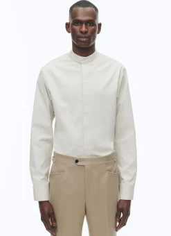 Fursac Cotton Poplin Shirt With Corsair Collar Grege New