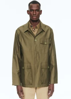 Fursac Cotton Satin Jacket Olive Green Discount