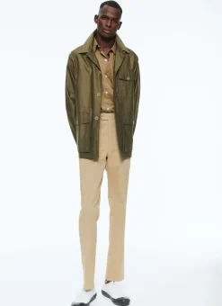 Fursac Cotton Satin Jacket Olive Green Discount
