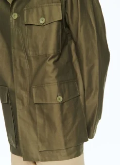 Fursac Cotton Satin Jacket Olive Green Discount