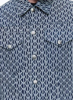 Fursac Cotton Serge Jacket With Rope Print Denim Blue Best