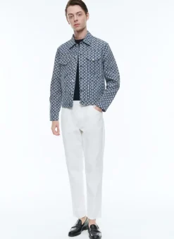 Fursac Cotton Serge Jacket With Rope Print Denim Blue Best