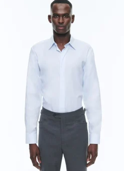Fursac Cotton Shirt With Straight Collar Sky Blue - Micro-Design Hot