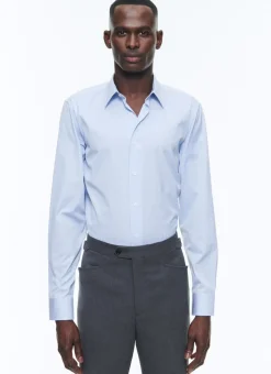 Fursac Cotton Shirt With Straight Collar Sky Blue Stripes Online