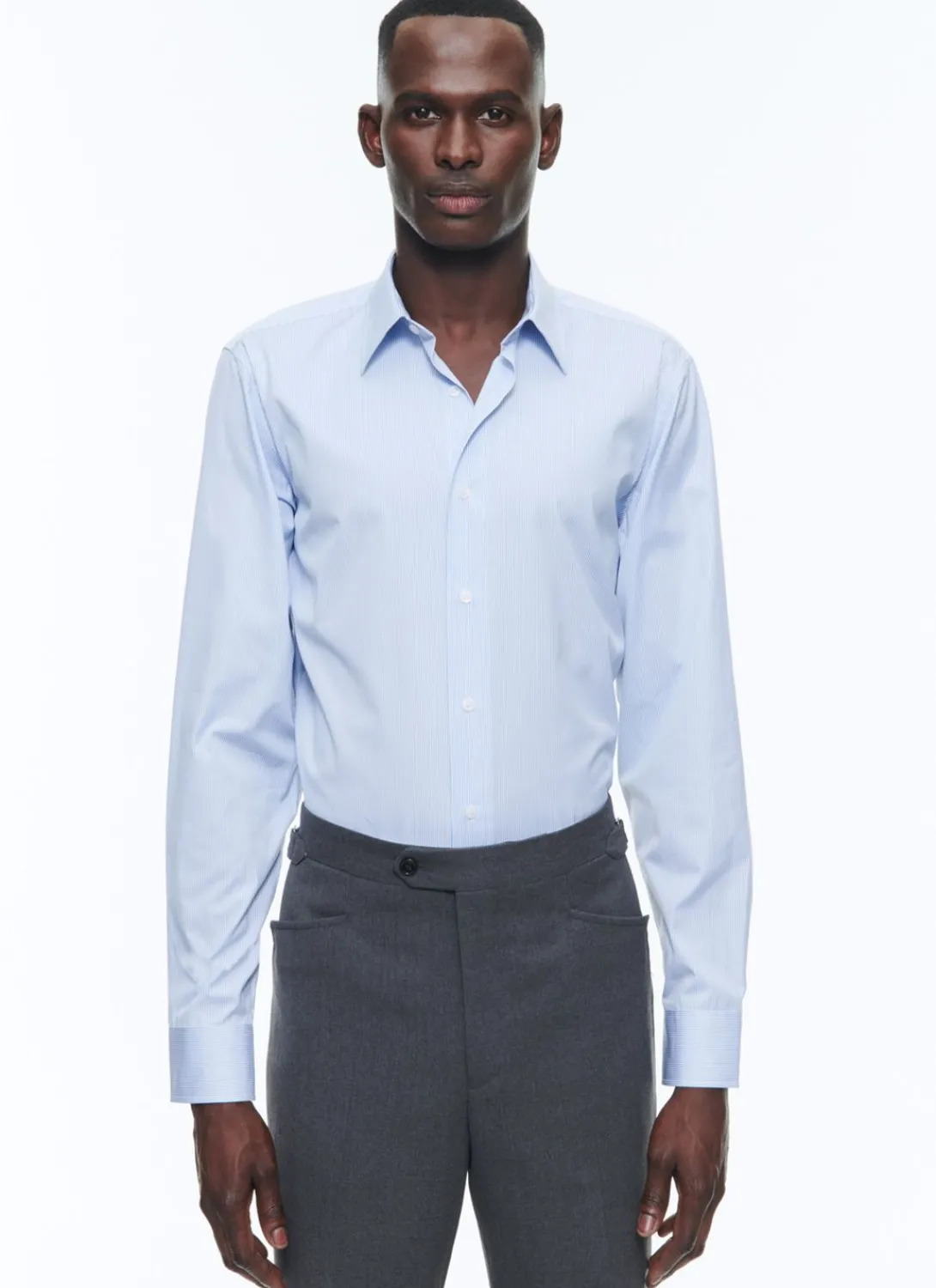 Fursac Cotton Shirt With Straight Collar Sky Blue Stripes Online