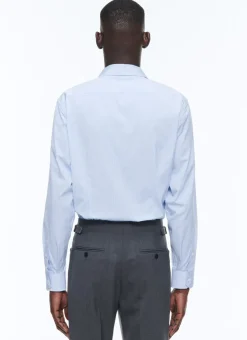 Fursac Cotton Shirt With Straight Collar Sky Blue Stripes Online