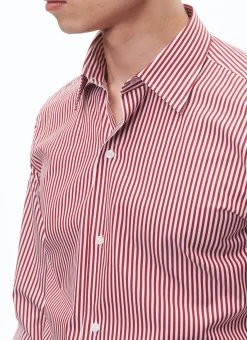 Fursac Cotton Shirt With Straight Collar White - Red Bengal Stripes Cheap