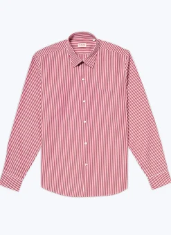Fursac Cotton Shirt With Straight Collar White - Red Bengal Stripes Cheap
