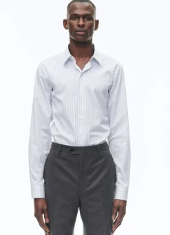 Fursac Cotton Shirt With Straight Collar White - Sky Blue And Black Irregular Stripes Shop