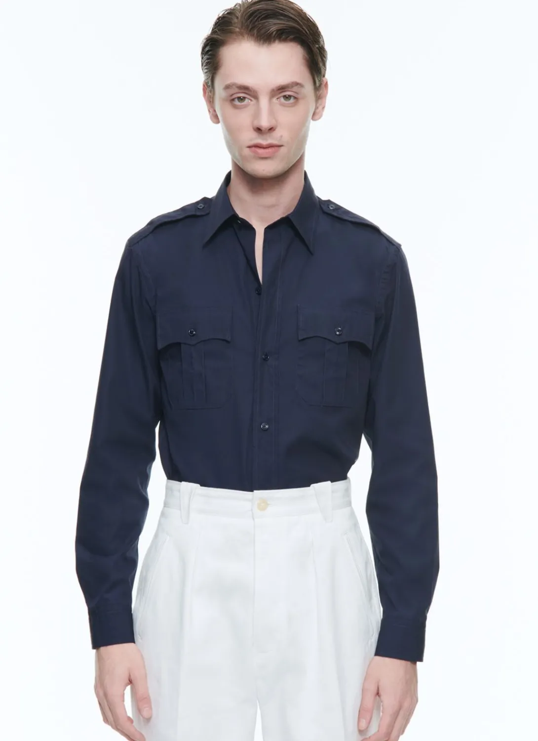 Fursac Cotton Shirt With Swallow Collar Navy Blue Best