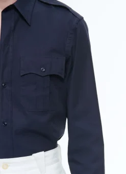 Fursac Cotton Shirt With Swallow Collar Navy Blue Best