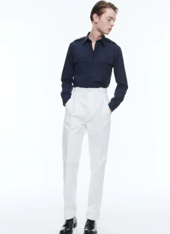 Fursac Cotton Shirt With Swallow Collar Navy Blue Best