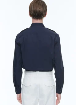 Fursac Cotton Shirt With Swallow Collar Navy Blue Best