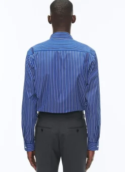 Fursac Cotton Shirt With Swallow Collar Cobalt Blue - White Stripes Store