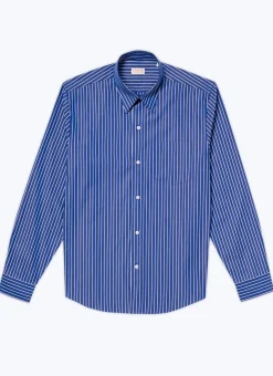 Fursac Cotton Shirt With Swallow Collar Cobalt Blue - White Stripes Store