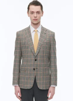 Fursac Fitted Jacket With Houndstooth Pattern Black And Cream Houndstooth Pattern With Orange Checks Discount