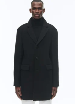 Fursac Fitted Wool Broadcloth Coat Black Clearance