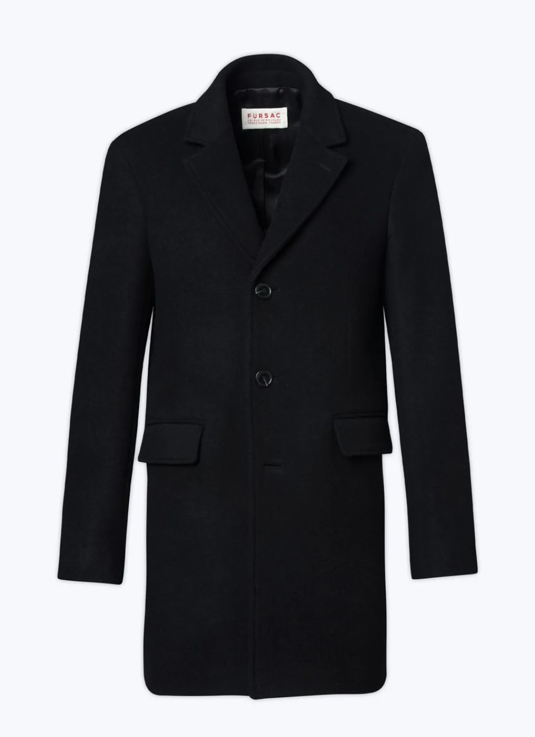 Fursac Fitted Wool Broadcloth Coat Black Clearance