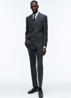Fursac Grey Wool Flannel Double-Breasted Suit Charcoal Grey Cheap