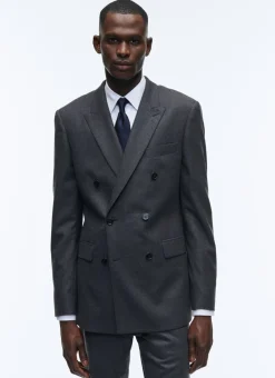 Fursac Grey Wool Flannel Double-Breasted Suit Charcoal Grey Cheap