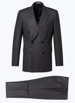 Fursac Grey Wool Flannel Double-Breasted Suit Charcoal Grey Cheap