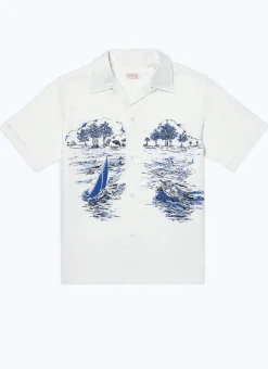 Fursac Hawaiian Shirt With Boats Print White - Boats Print Shop