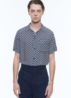 Fursac Hawaiian Shirt With Rope Print Navy Blue - Ropes Pattern Flash Sale