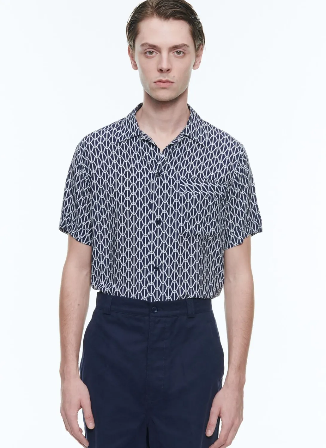 Fursac Hawaiian Shirt With Rope Print Navy Blue - Ropes Pattern Flash Sale