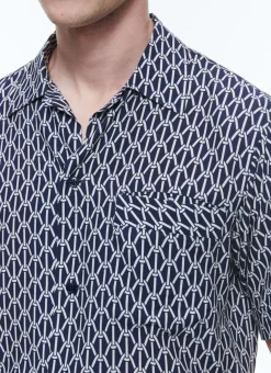 Fursac Hawaiian Shirt With Rope Print Navy Blue - Ropes Pattern Flash Sale