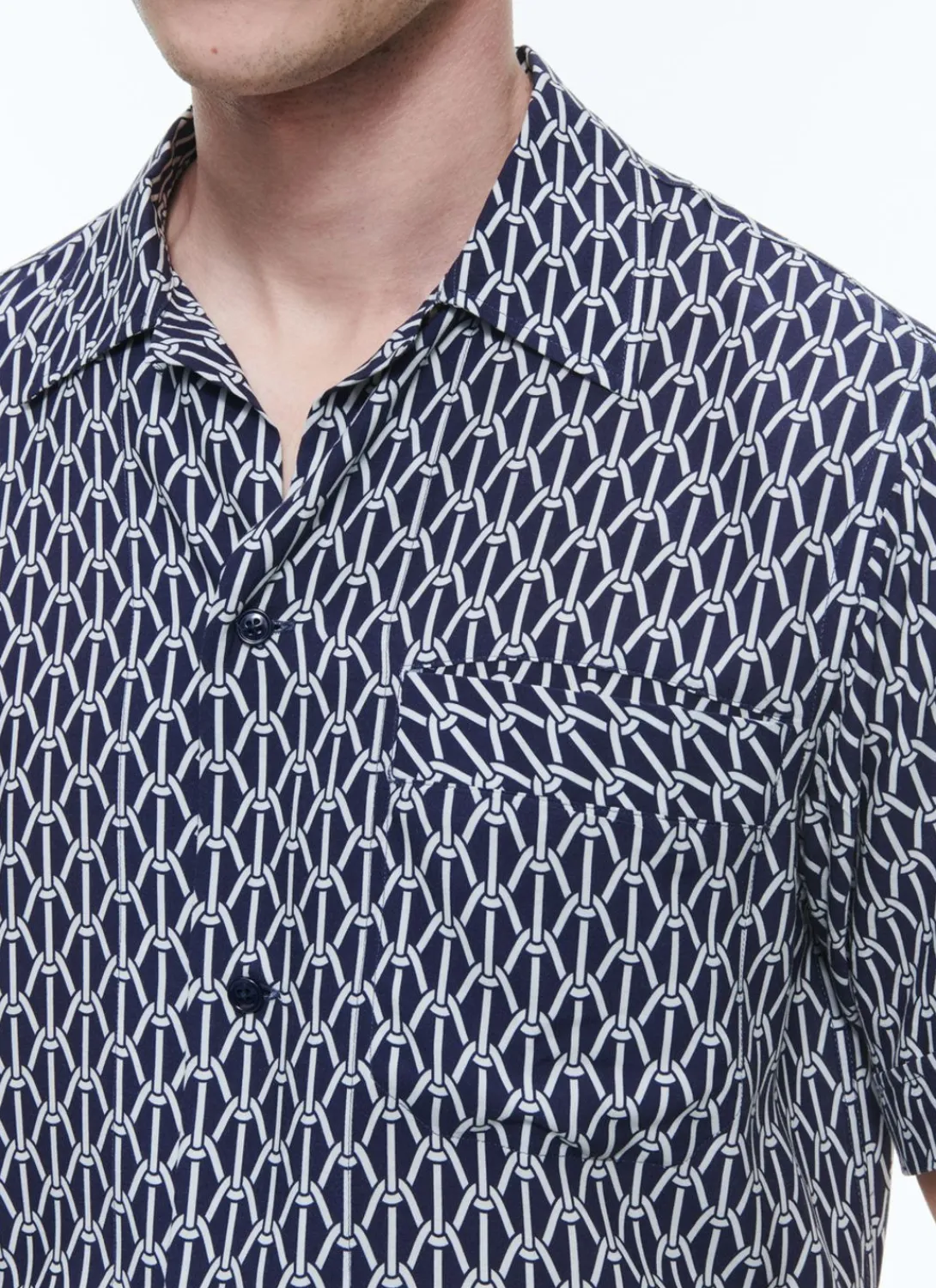 Fursac Hawaiian Shirt With Rope Print Navy Blue - Ropes Pattern Flash Sale