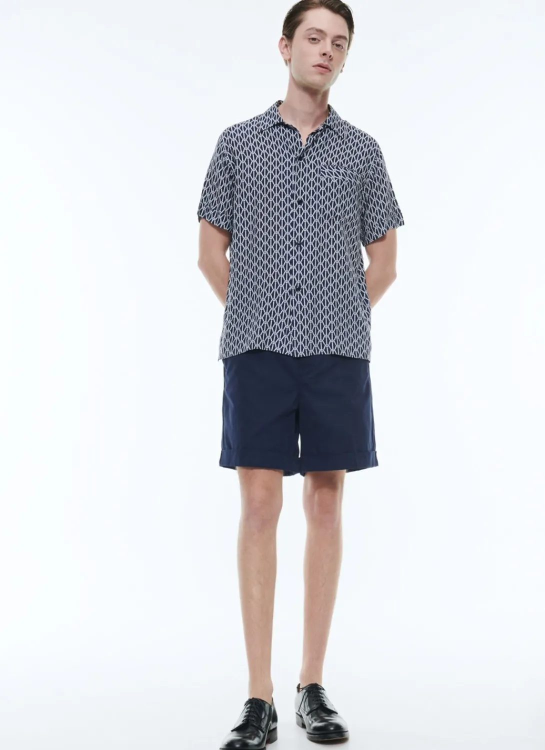 Fursac Hawaiian Shirt With Rope Print Navy Blue - Ropes Pattern Flash Sale