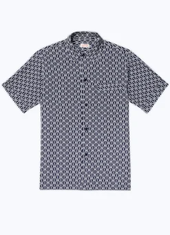 Fursac Hawaiian Shirt With Rope Print Navy Blue - Ropes Pattern Flash Sale