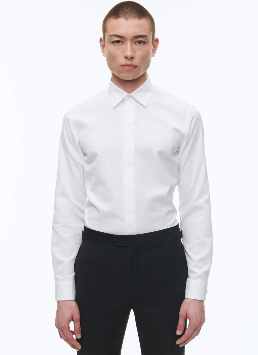 Fursac Honeycomb Cotton Hidden Placket Shirt White Hot