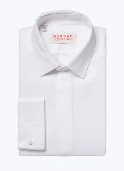 Fursac Honeycomb Cotton Hidden Placket Shirt White Hot