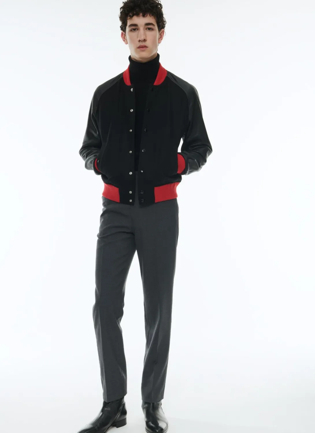 Fursac Lamb Leather And Wool Jacket Black - Red Ribbed Hems Sale