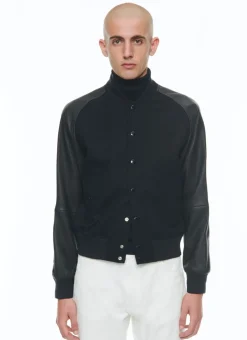 Fursac Lamb Leather And Wool Jacket Navy Blue Cheap