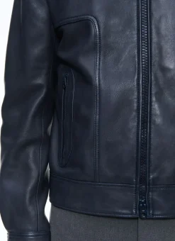 Fursac Lamb Leather Jacket Navy Blue New