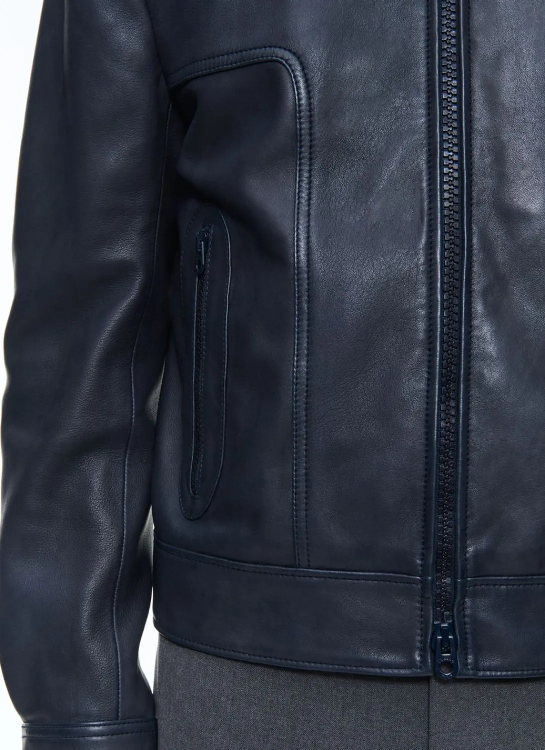 Fursac Lamb Leather Jacket Navy Blue New