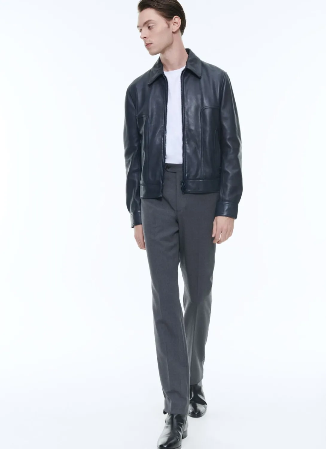 Fursac Lamb Leather Jacket Navy Blue New
