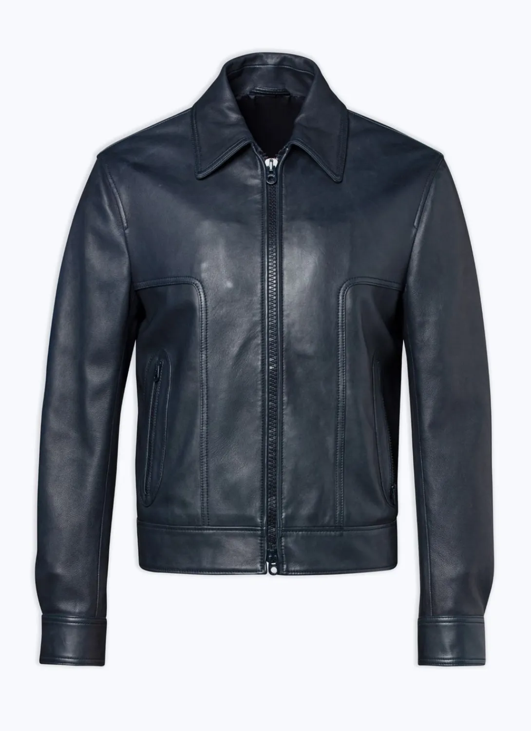 Fursac Lamb Leather Jacket Navy Blue New