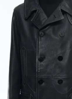 Fursac Leather Peacoat With Topstitching Black Best