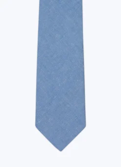 Fursac Linen And Cotton Chambray Tie Denim Blue Best Sale