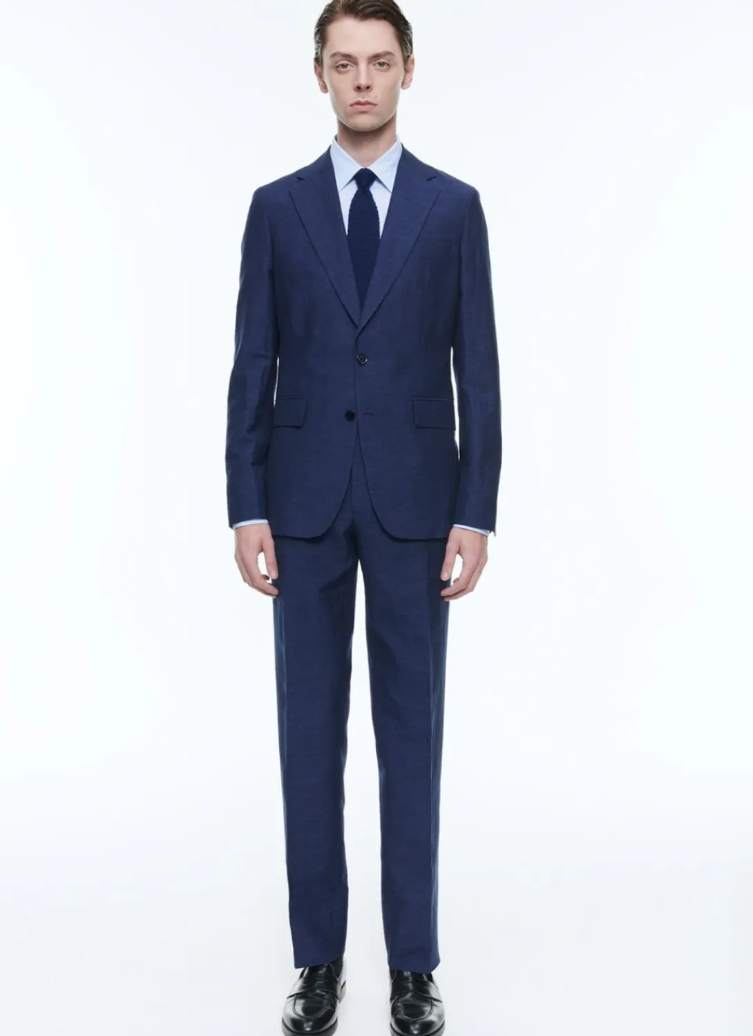 Fursac Linen And Virgin Wool Straight Suit Medium Blue Clearance