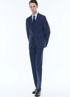 Fursac Linen And Virgin Wool Straight Suit Medium Blue Clearance