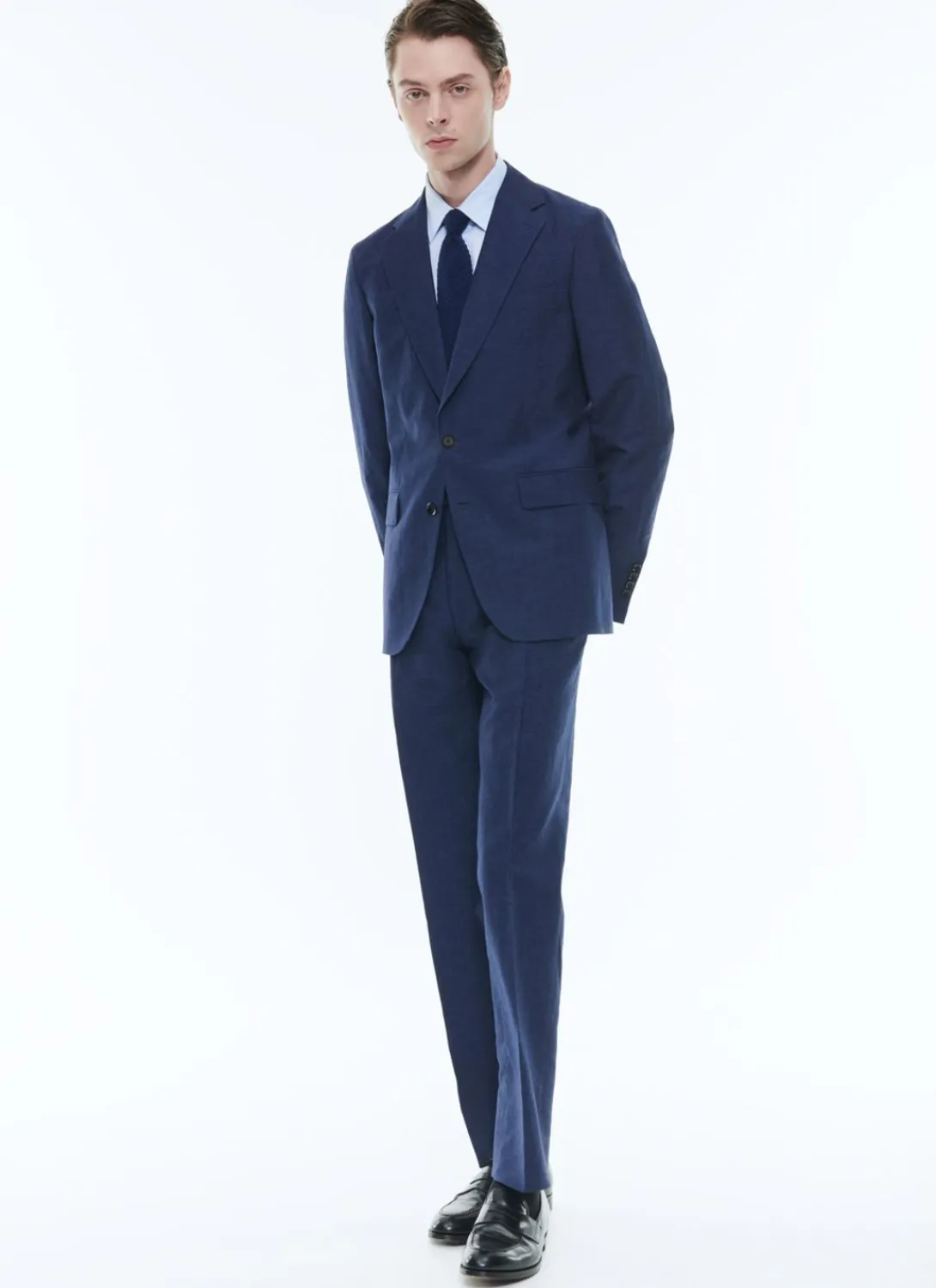 Fursac Linen And Virgin Wool Straight Suit Medium Blue Clearance