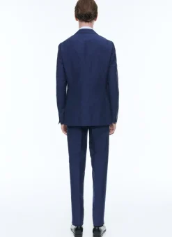 Fursac Linen And Virgin Wool Straight Suit Medium Blue Clearance